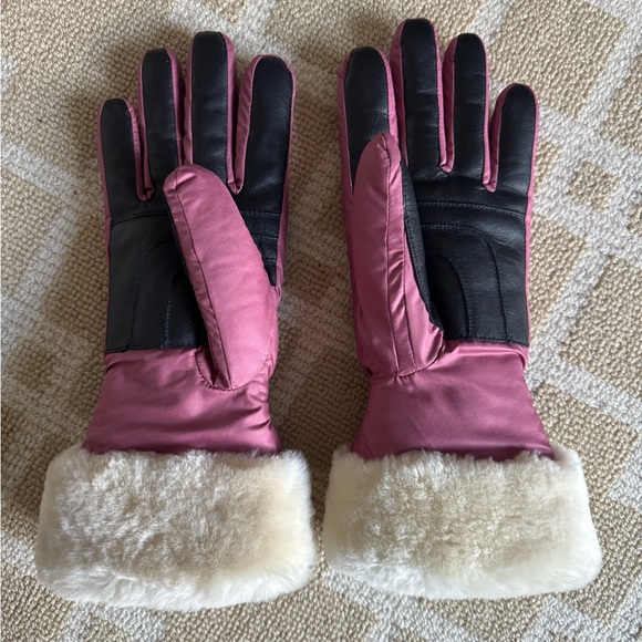 New UGG Shearling Cuff Insulated Leather Winter Gloves Outdoor Mauve Pink L/XL - Picture 6 of 7